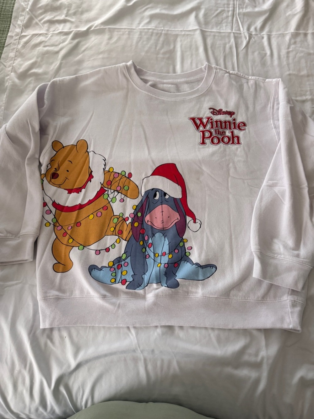 Disney Winnie the Pooh Holiday Sweatshirt - White with Pooh & Eeyore